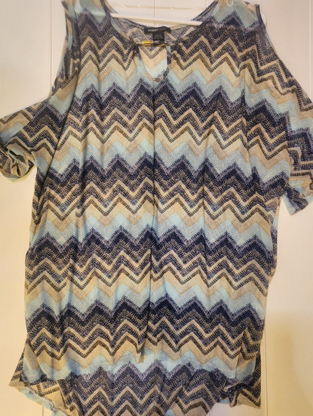 Robert Louis Chevron Cover Up in Navy, Light Blue, and Beige